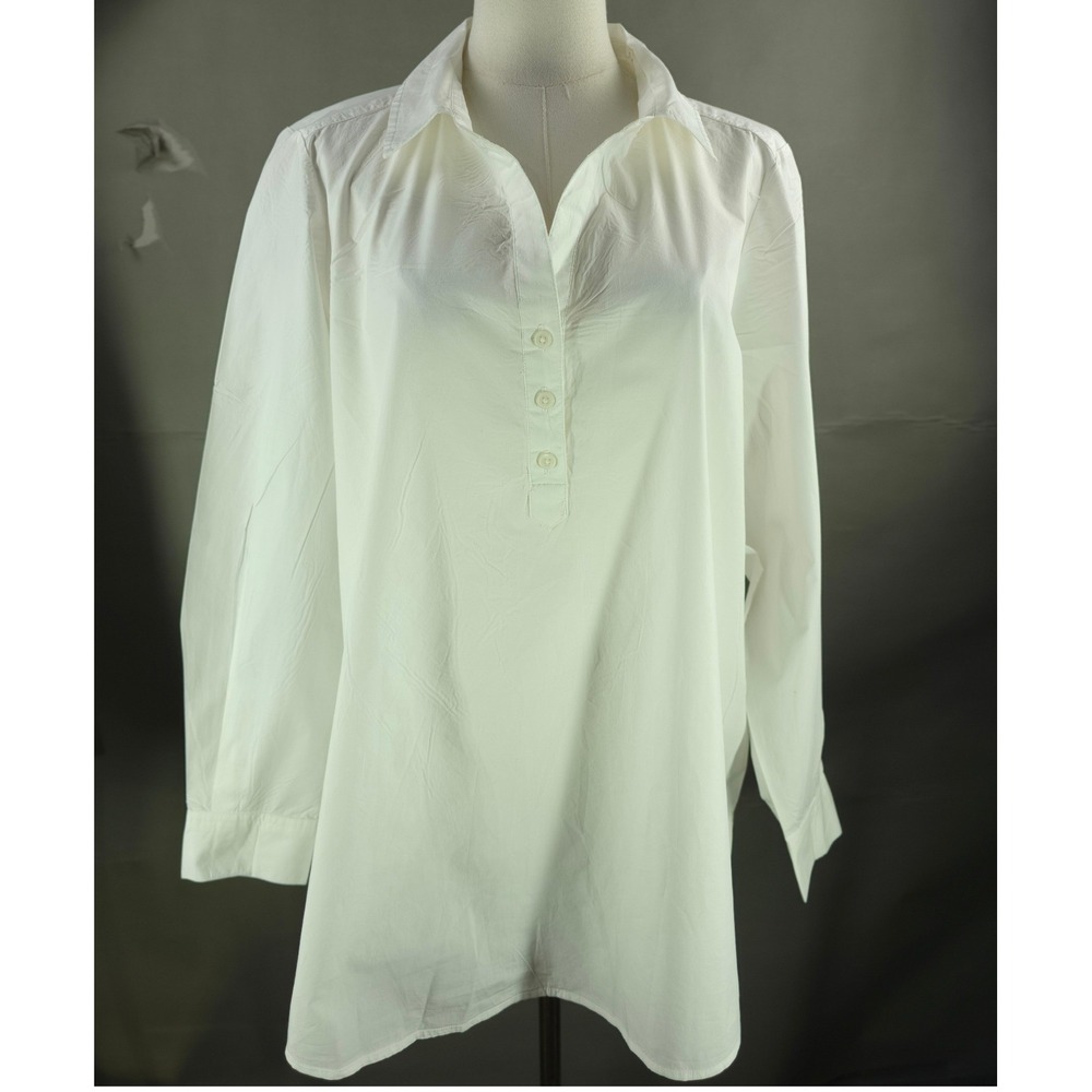 Style & Co Popover Blouse Womens 1X White Long Sleeve Minimalist Clean Girl Chic - Picture 2 of 8